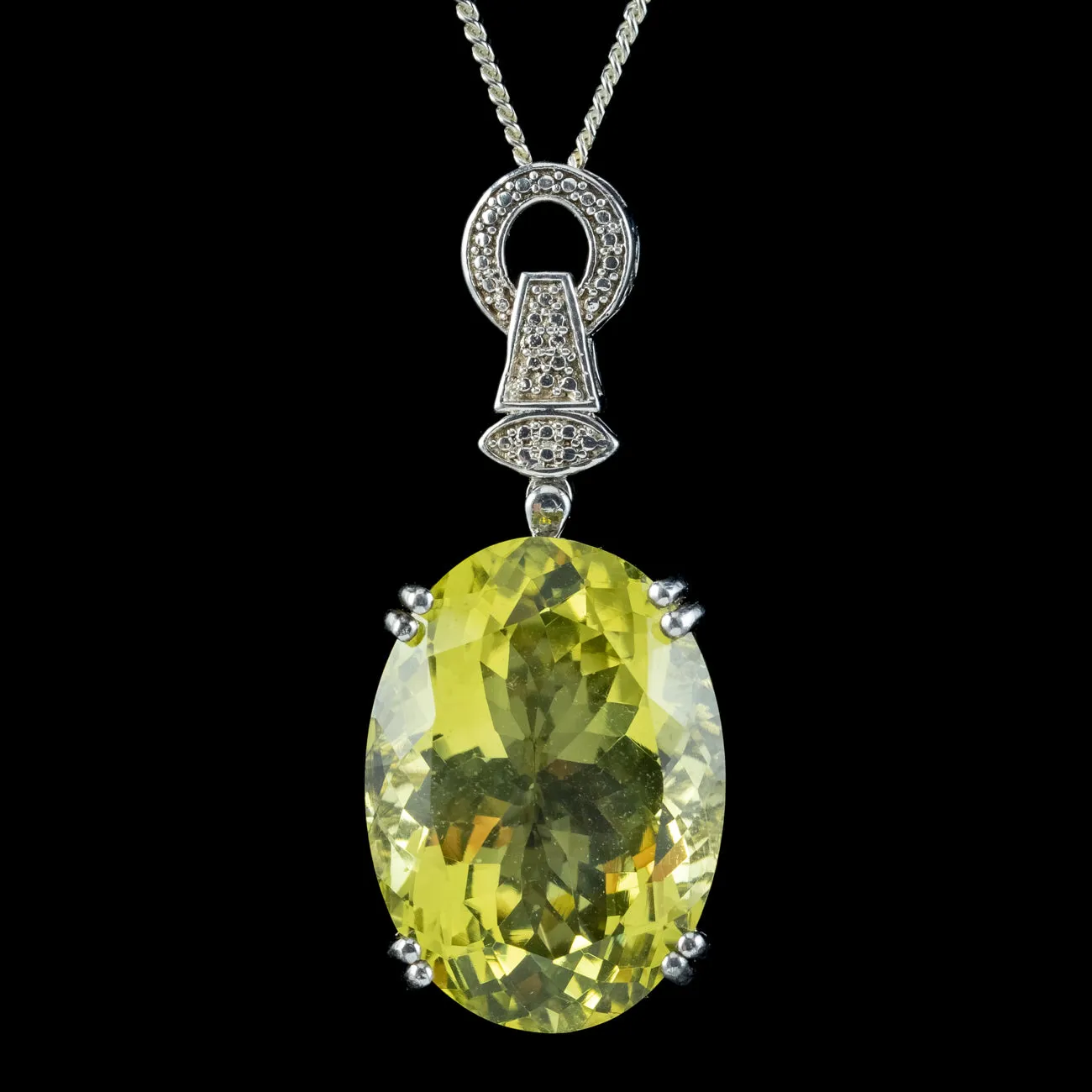 Vintage Lemon Quartz Pendant Necklace Sterling Silver 48ct Quartz