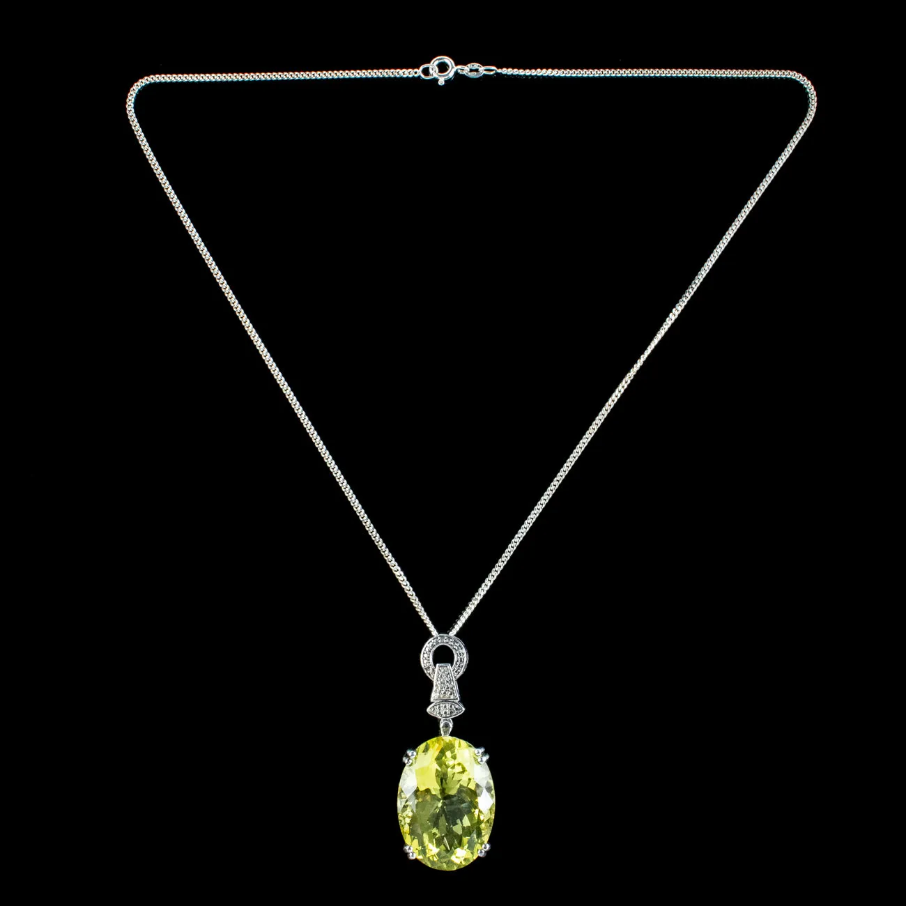 Vintage Lemon Quartz Pendant Necklace Sterling Silver 48ct Quartz