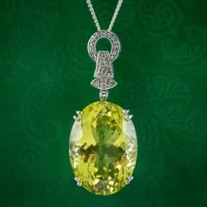 Vintage Lemon Quartz Pendant Necklace Sterling Silver 48ct Quartz