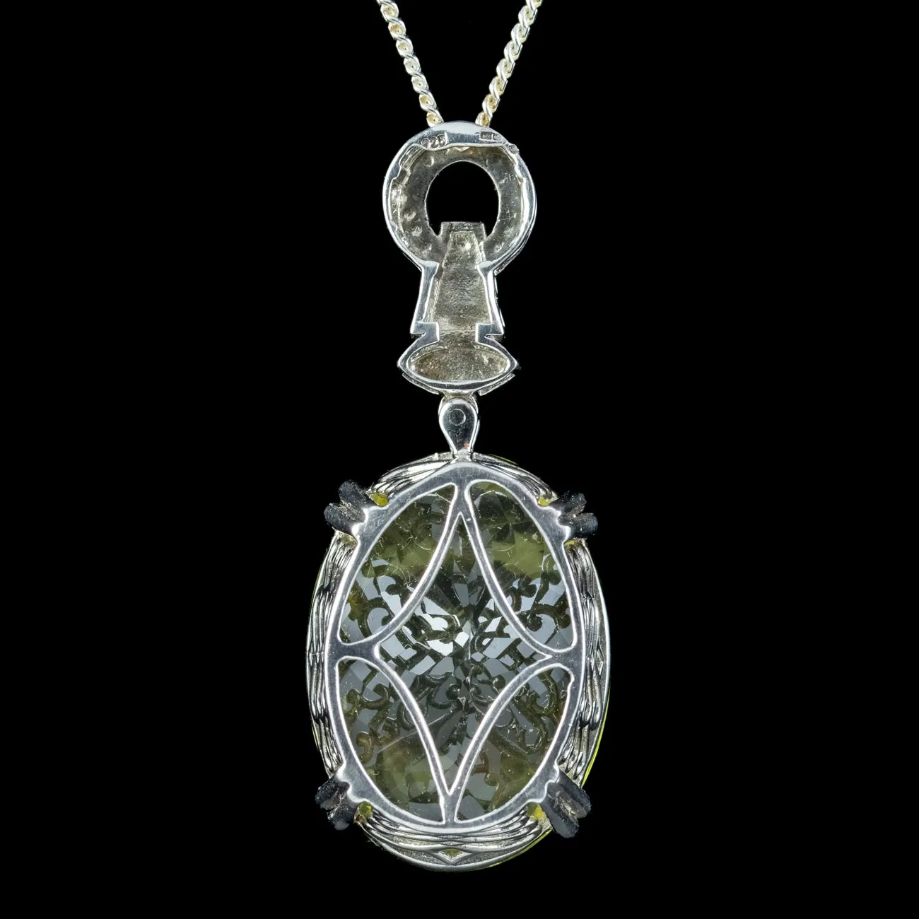 Vintage Lemon Quartz Pendant Necklace Sterling Silver 48ct Quartz