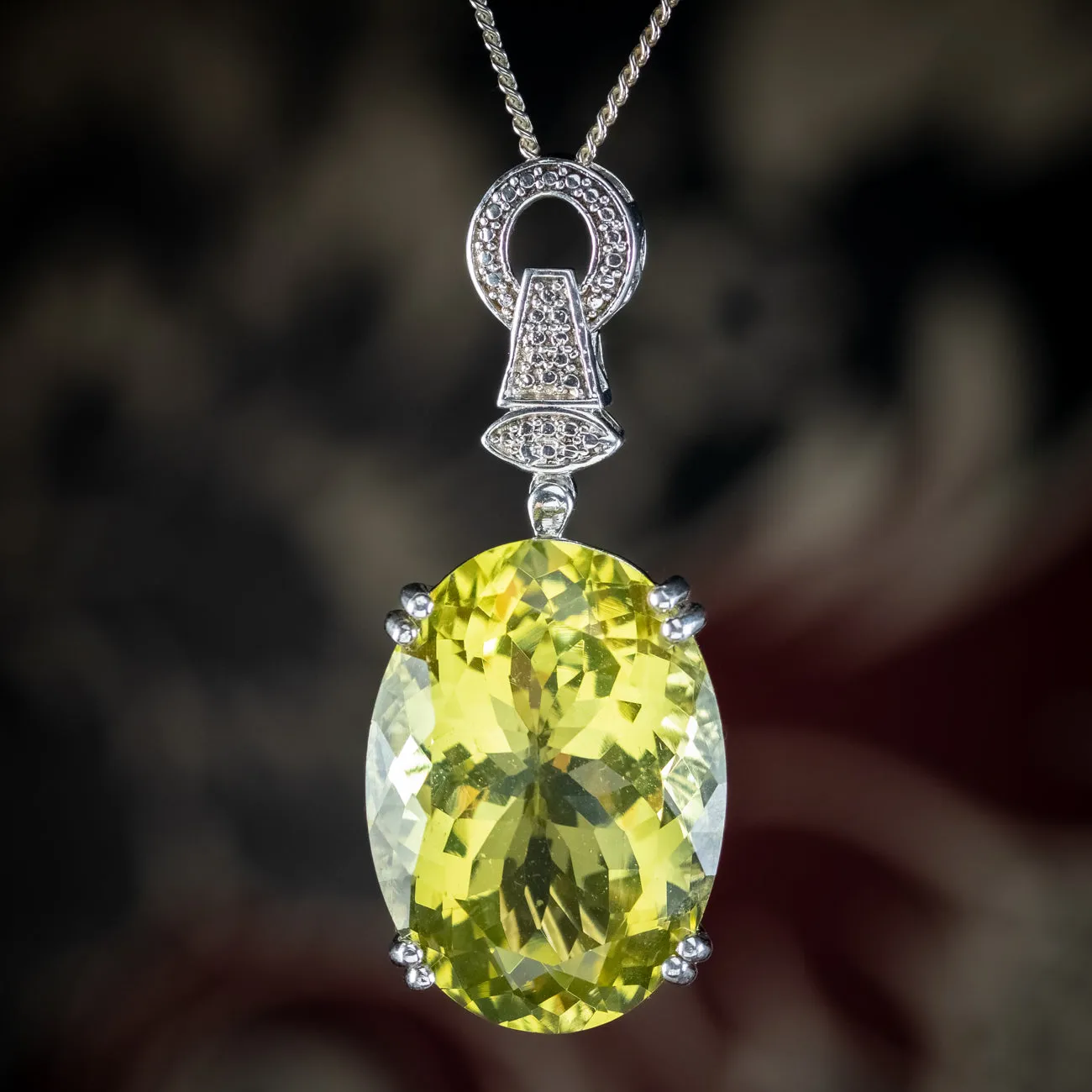 Vintage Lemon Quartz Pendant Necklace Sterling Silver 48ct Quartz