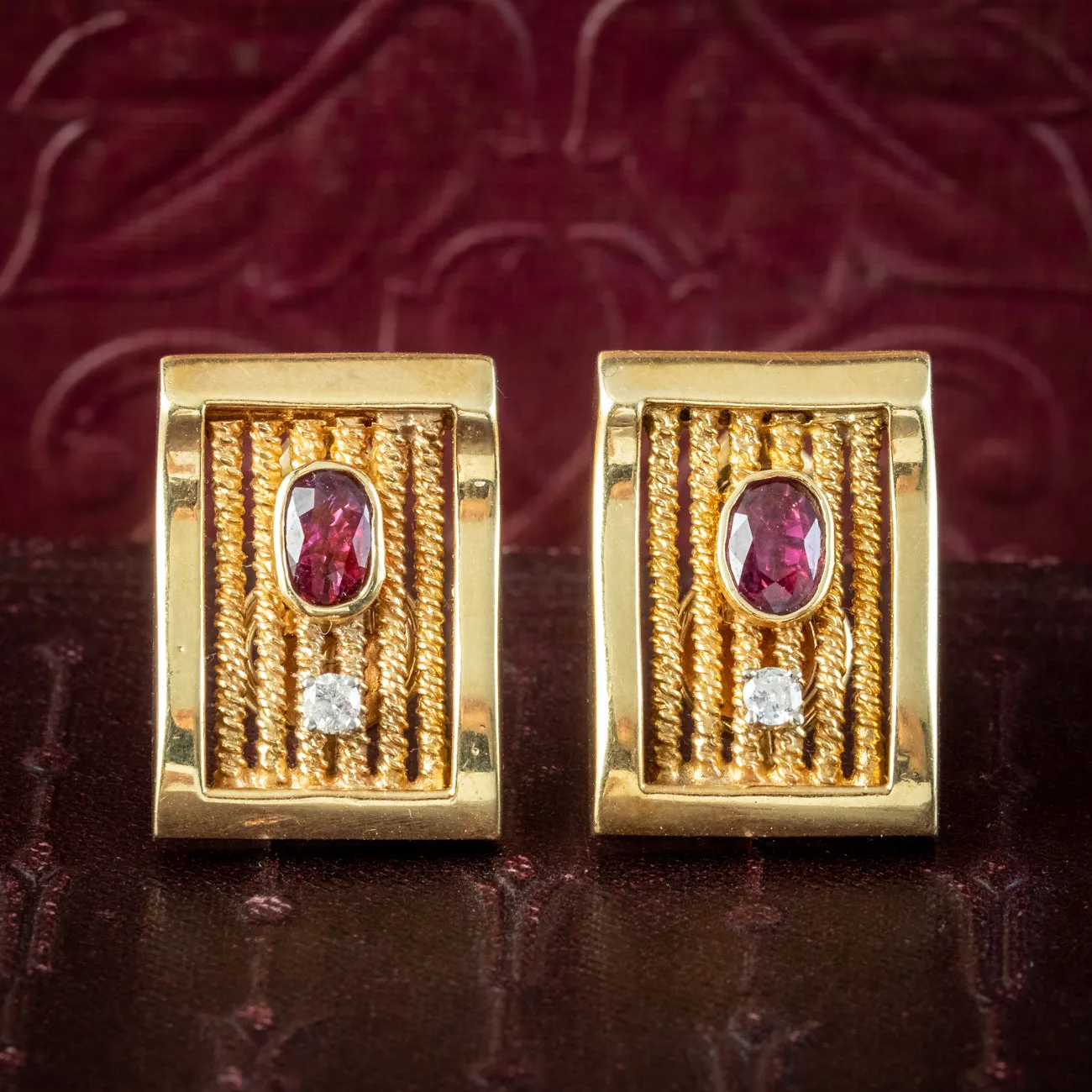 Vintage Ruby Diamond Earrings 14ct Gold 1.2ct Ruby