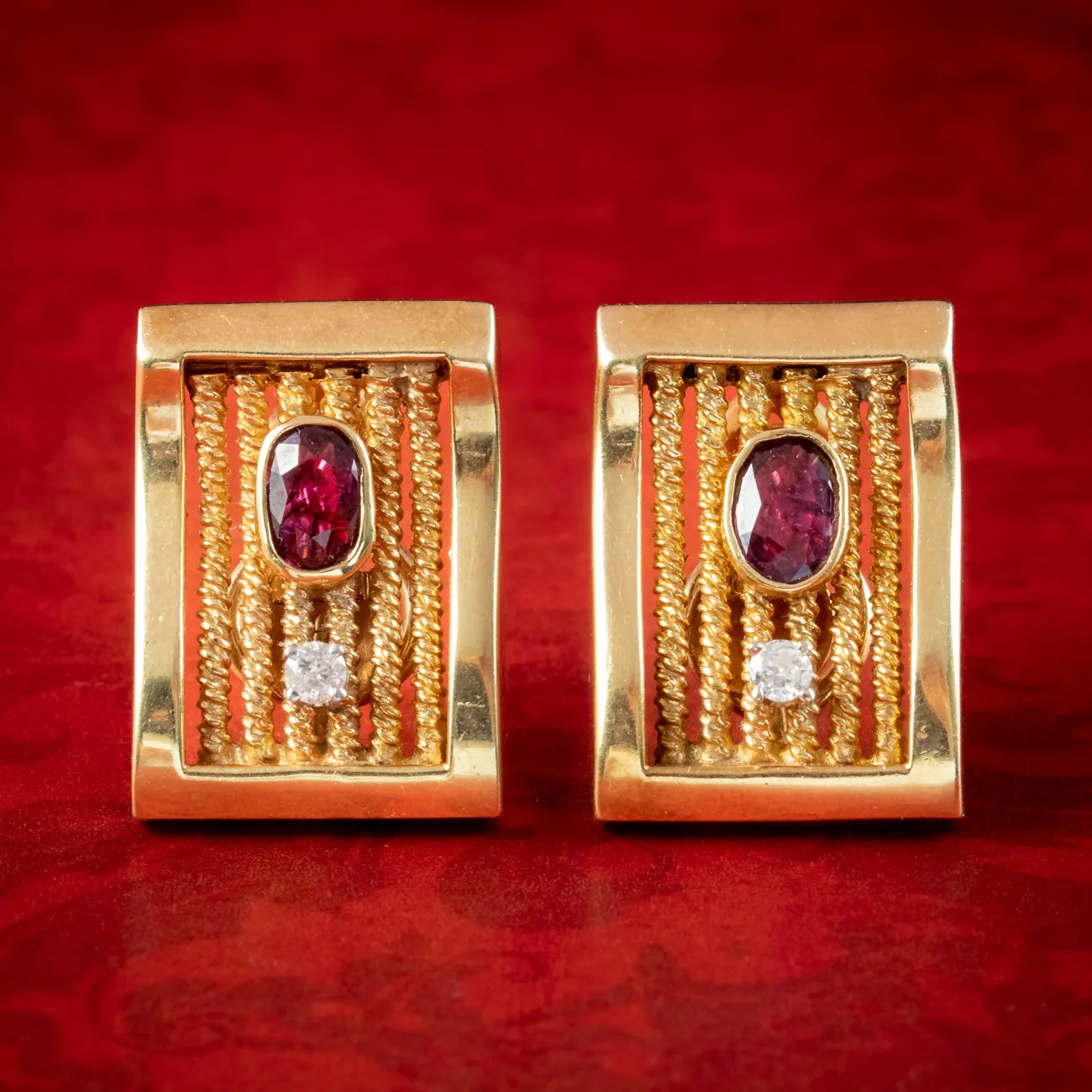 Vintage Ruby Diamond Earrings 14ct Gold 1.2ct Ruby