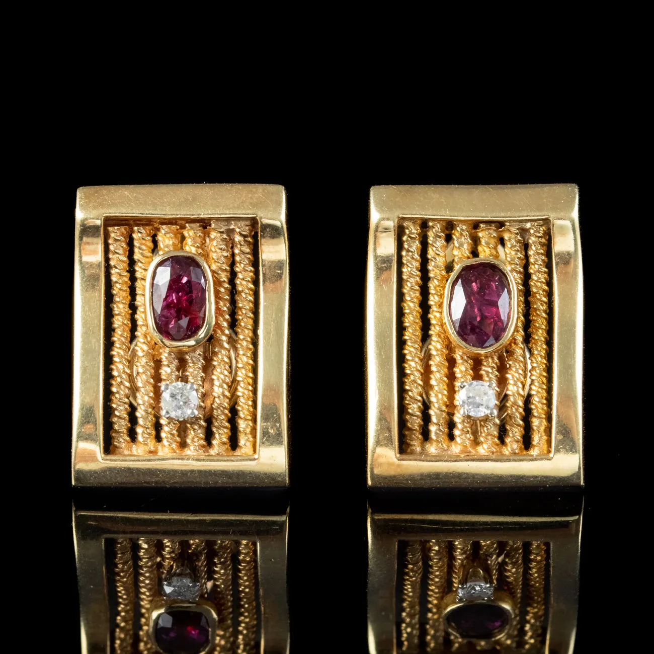 Vintage Ruby Diamond Earrings 14ct Gold 1.2ct Ruby